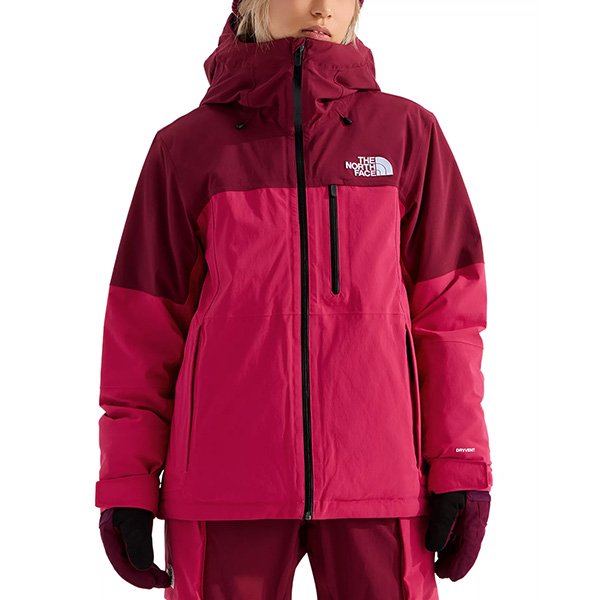 Burgundy crush ski jacket detail showing DRYVENT technology and stretch fabric