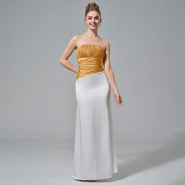 Color Block Dress AW Leilani Butterscotch strapless full length front view
