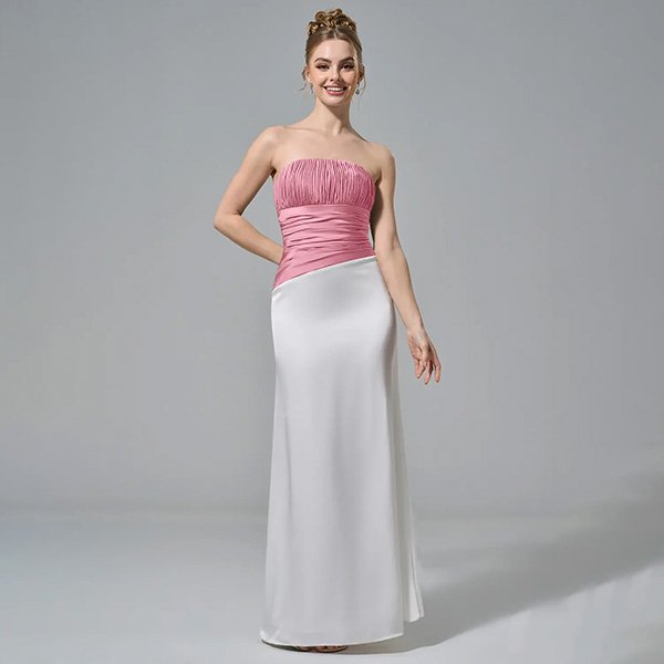 Color Block Dress AW Leilani Coral Pink strapless with diagonal ivory column seam