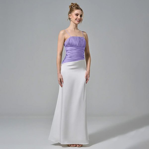 Color Block Dress AW Leilani Lilac spaghetti straps with pleated bodice