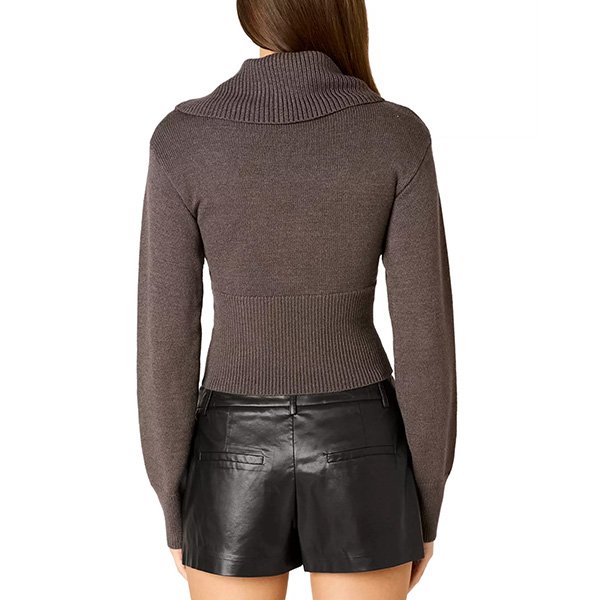 Cropped Sweater NIA Arden Charcoal back view with foldover collar and ribbed hem