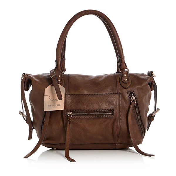 Crossbody Bag Free People Baby Emerson Espresso front view with zip pockets and hangtag