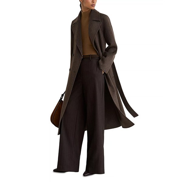 Double Breasted Coat - Rene Mocha Wool | REISS