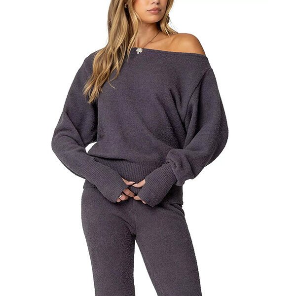 Off Shoulder Sweater - Plush Asymmetric | Edikted