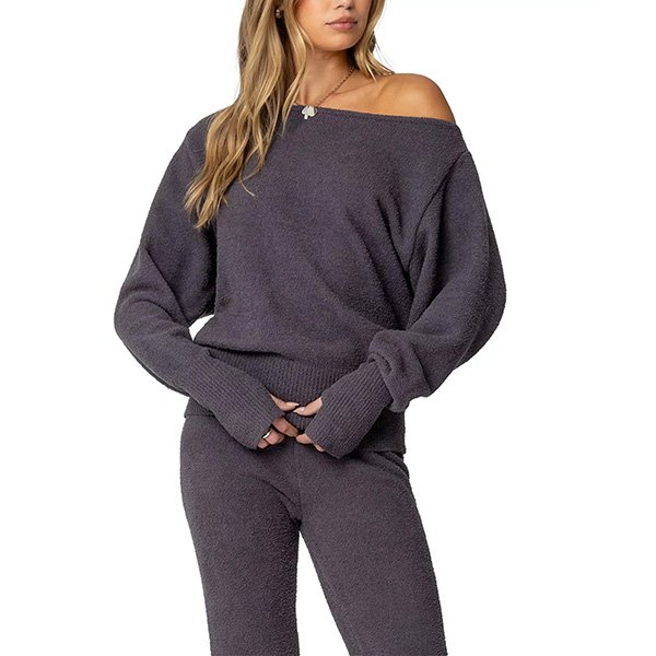Off Shoulder Sweater - Plush Asymmetric | Edikted