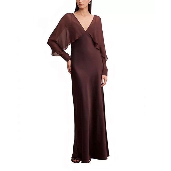Electra Dress - Cape Sleeve Maxi Chocolate | Ever New