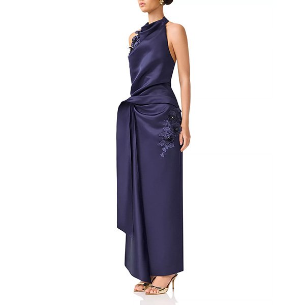 Florea Gown - Navy Halter Satin | Elliatt