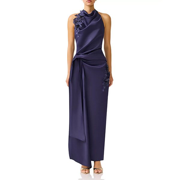 Florea Gown - Navy Halter Satin | Elliatt