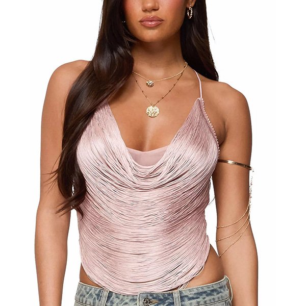 Fringed Top - Elenie Cowl Neck | Edikted