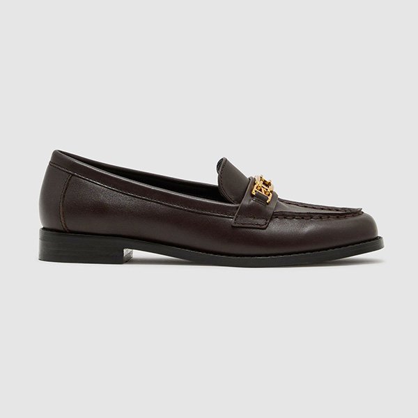 Gold Hardware Loafers - Rita Chocolate Leather | REISS