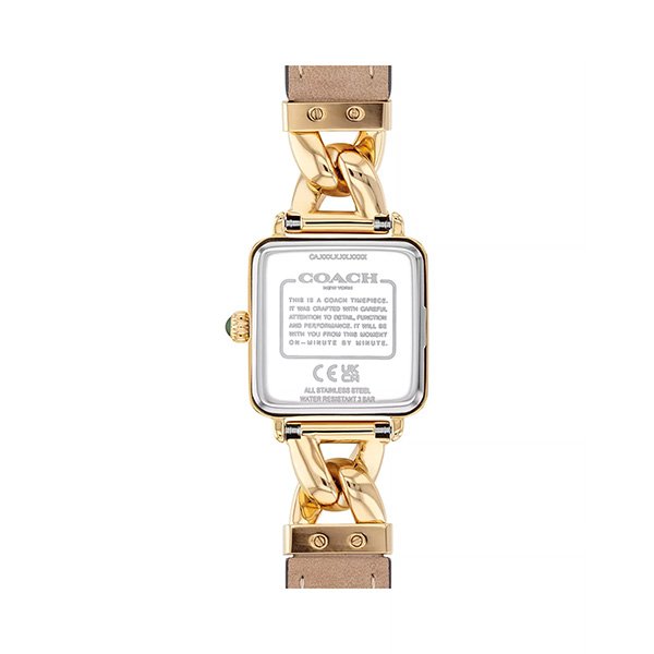 Gold Watch Coach Cass case back engraved stainless steel water resistant 3 ATM