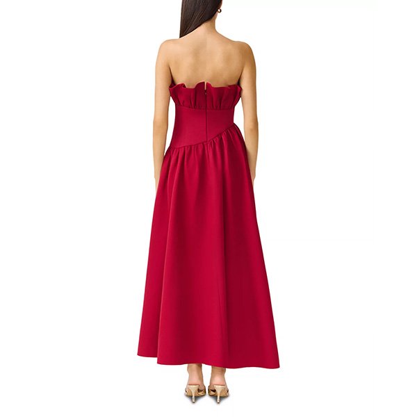Laurel Dress Elliatt Burgundy back view with ruffle trim detail and zipper