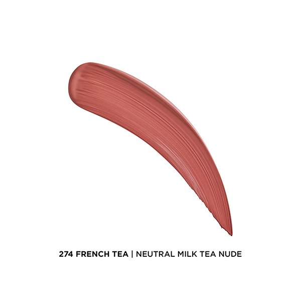 Liquid Lipstick Lancôme L'Absolu Rouge Drama Ink 274 French Tea swatch stroke showing neutral milk tea nude pigment