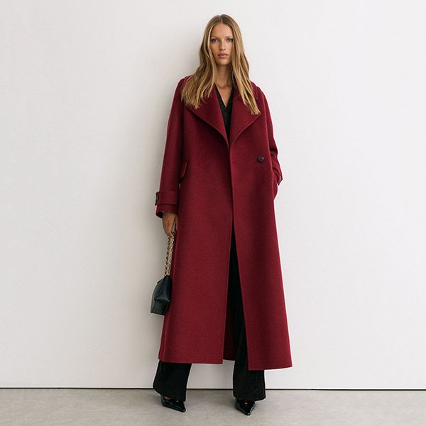 Long Coat - Alara Red Wool-Blend Blindseam