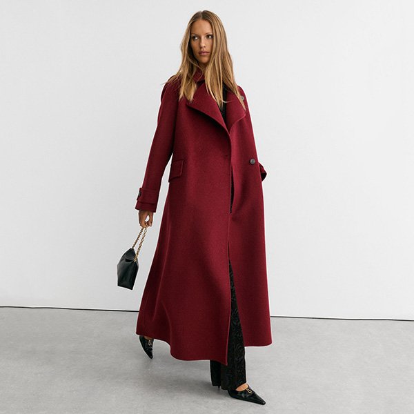 Long Coat - Alara Red Wool-Blend Blindseam