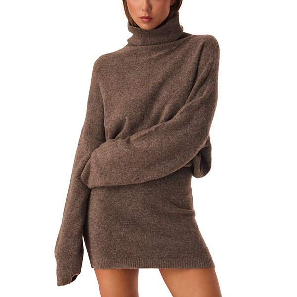 Marlowe ash marle turtleneck dress front view with blouson fit