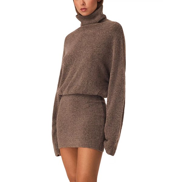 Marlowe ash mini dress side view showing relaxed blouson silhouette