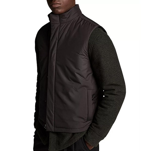 Men's Vest Vince Insulated Stand Collar Black detail showing pockets
