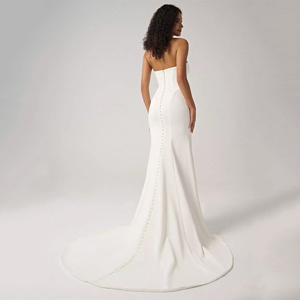 Mermaid Wedding Dress AW Windsock Ivory back view with zipper closure and chapel train