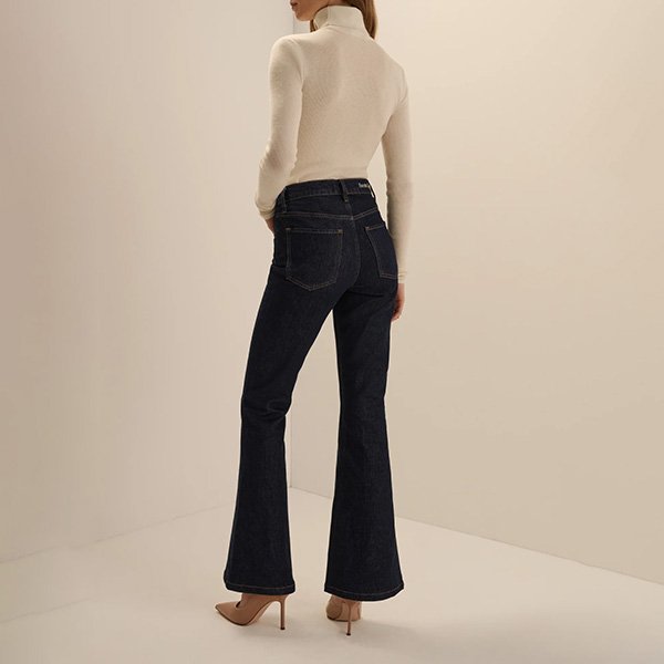 Mid Rise Jeans Favorite Daughter Maurice Oxford dark rinse back view with flare hem