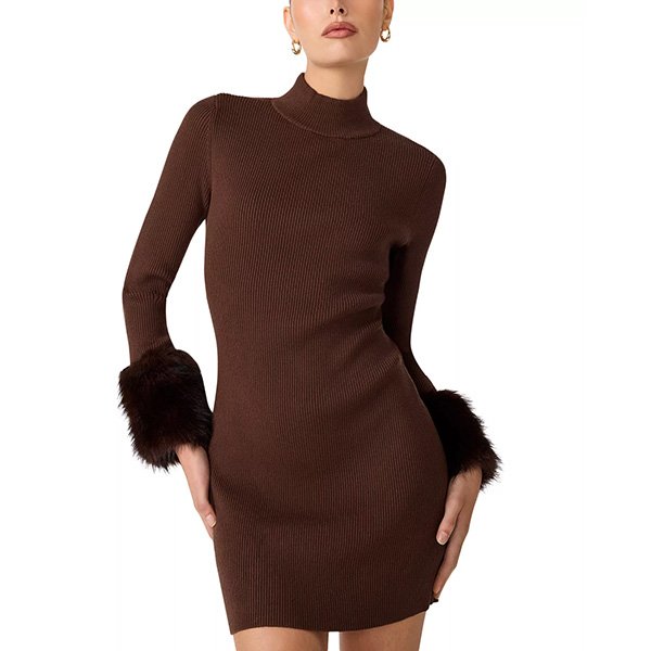 Mock Neck Dress - Riello Fur Trim Knit | Steve Madden