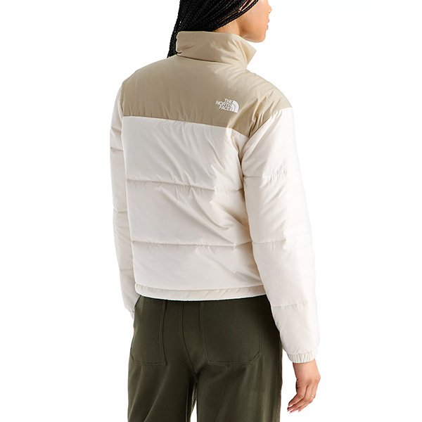 Nuketo white dune puffer back view showing The North Face logo and quilted insulation