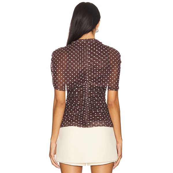 Polka Dot Top Amanda Uprichard Evianna Chocolate Brown rear view showing hidden zipper and dot pattern