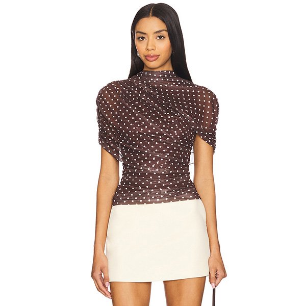 Polka Dot Top - Evianna Ruched Mesh | Amanda Uprichard
