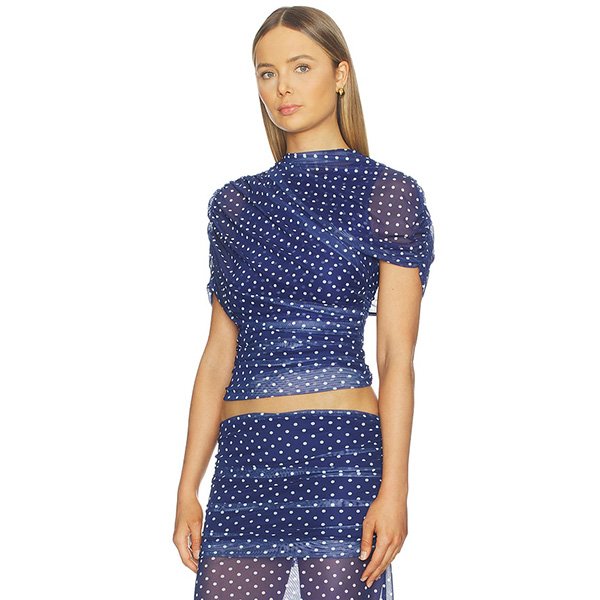 Polka Dot Top - Evianna Ruched Mesh | Amanda Uprichard