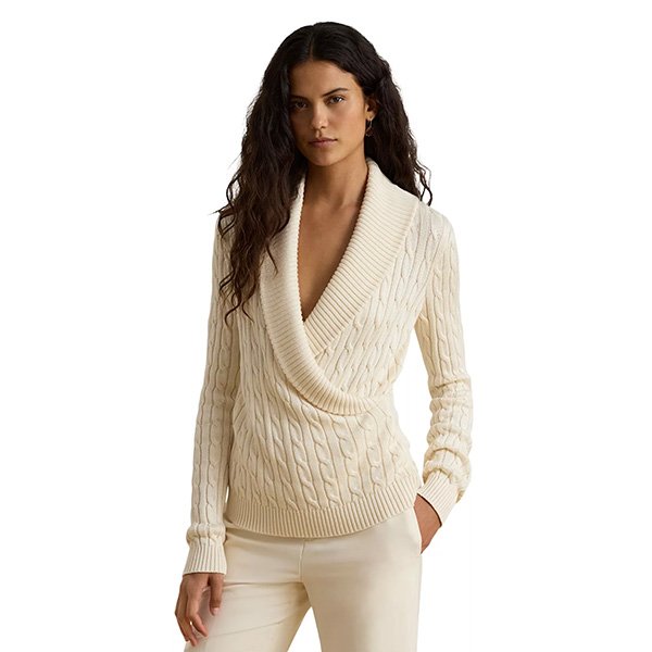 Shawl Collar Sweater - Cable Knit Cream | Ralph Lauren