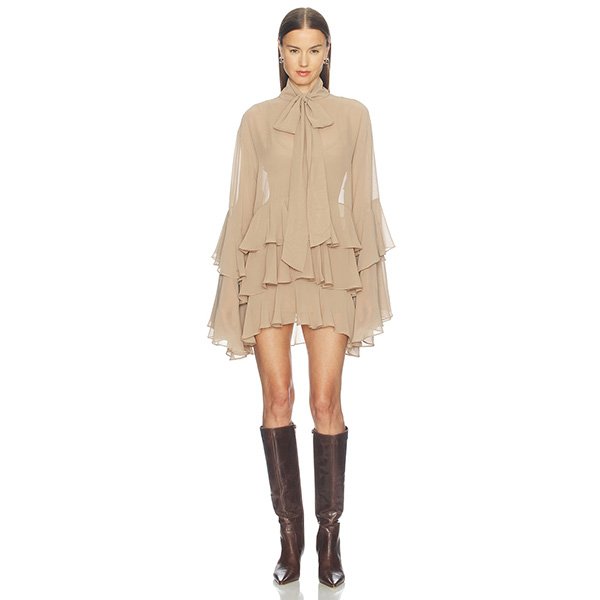 Ruffled Dress - Taja Taupe Georgette | Camila Coelho