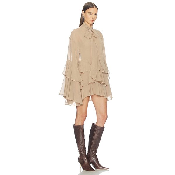 Ruffled Dress - Taja Taupe Georgette | Camila Coelho