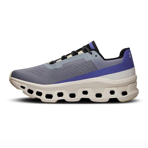 Running Shoes On Cloudmonster Mist Blueberry medial side view with blueberry heel panel