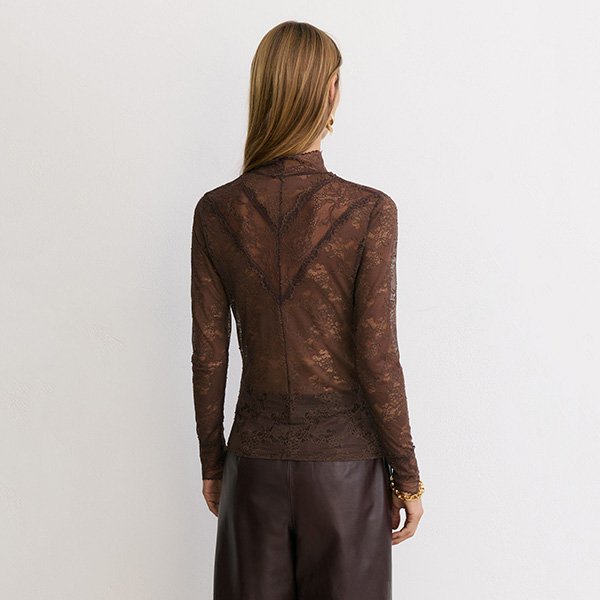 Sheer Top - Asher Lace High-Neck Long-Sleeve | REISS