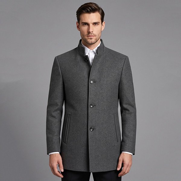 Stand Collar Blazer - Grey Single Breasted | ZAPAKA