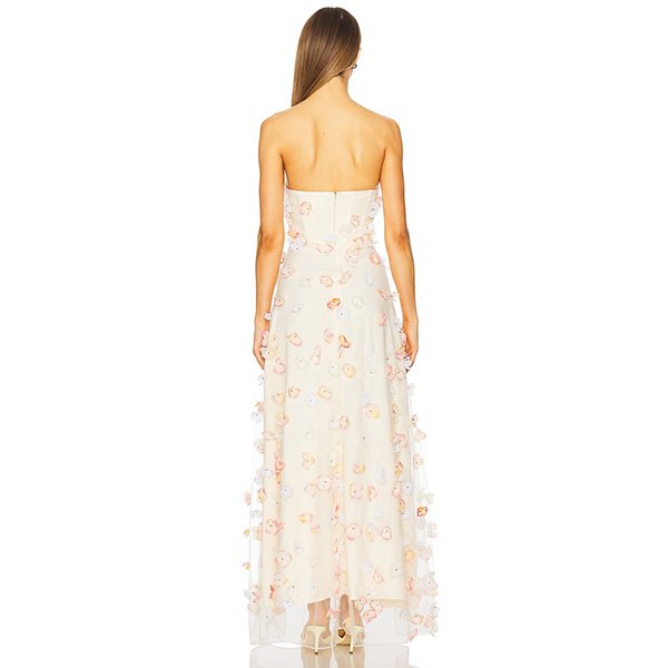 Strapless Dress ELLIATT Livia Floral back view with hidden zip and cascading 3D florals