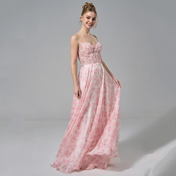 Strapless Dress - Yolande Floral Gown | AW