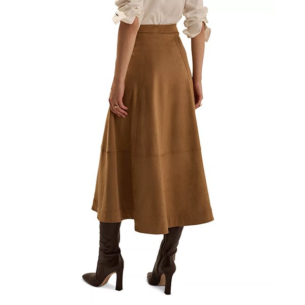 Suede Skirt Favorite Daughter Aspen Camel back view showing A-line silhouette and midi hemline