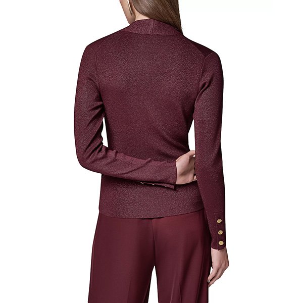 Sweater Top Donna Karan Black Cherry rear view showing knit texture and buttoned cuffs