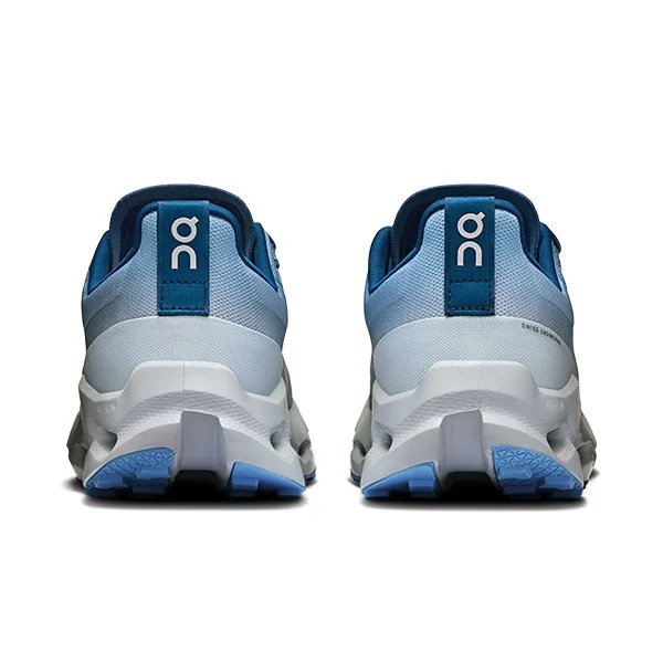 Trail Shoes On Cloudsurfer Waterproof Chambray Glacier back view with ON branding
