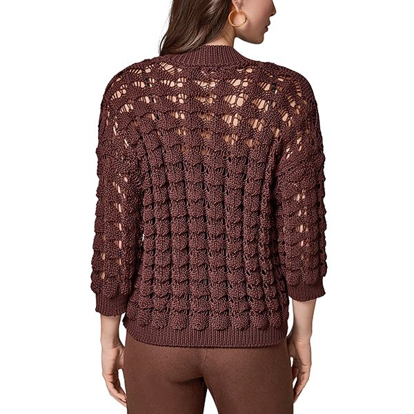 V Neck Sweater Donna Karan Canyon rear view showing open shell stitch knitwork