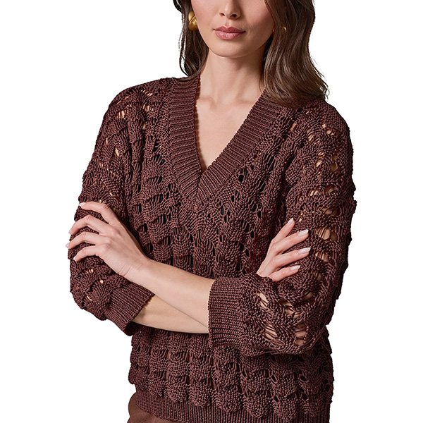 V Neck Sweater - Shell Stitch Canyon | Donna Karan