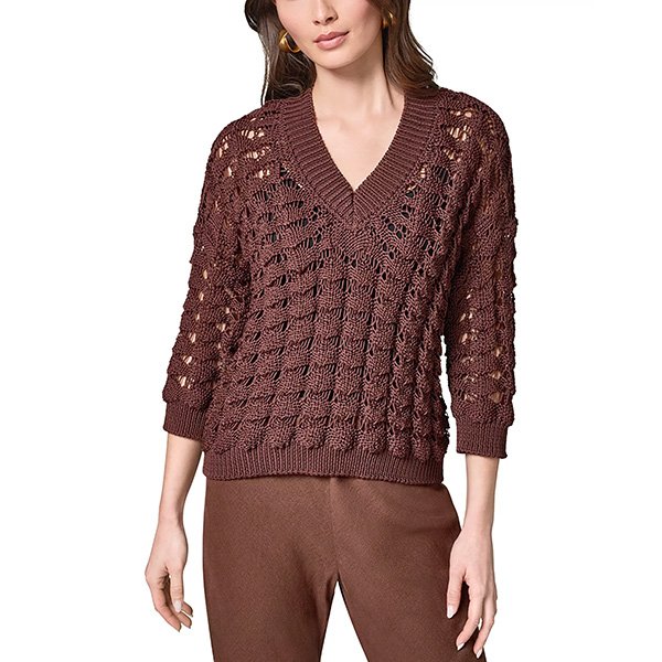 V Neck Sweater - Shell Stitch Canyon | Donna Karan