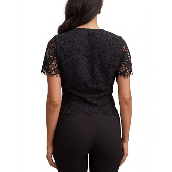 Vienna black lace top back view showing concealed side zip closure
