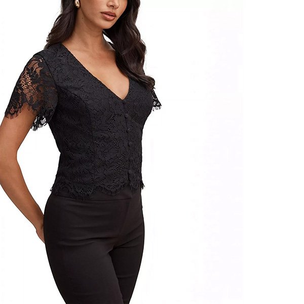 Vienna Top - Lace V Neck Black | Ever New