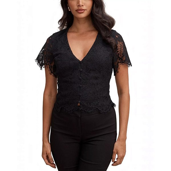 Vienna Top - Lace V Neck Black | Ever New
