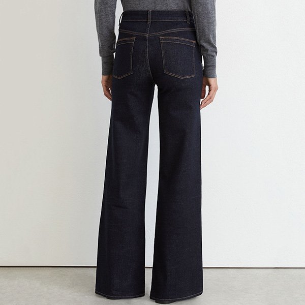 Wide Leg Jeans REISS Addie Dark Blue rear view with back pockets and contrast stitching