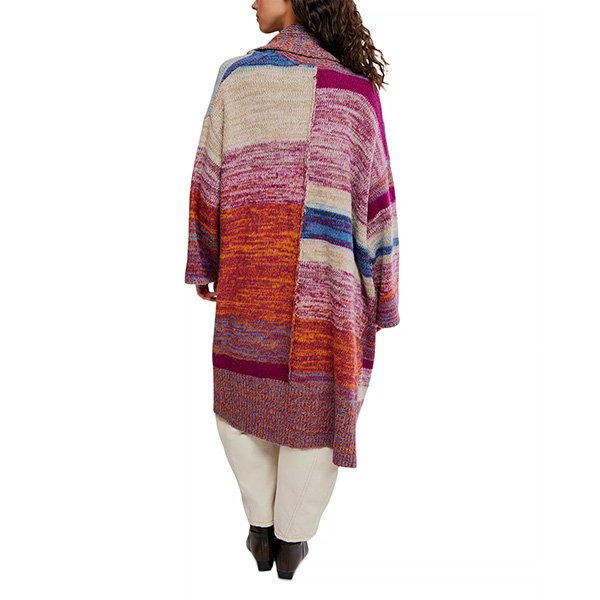 Wool Cardigan Free People Enid Ocean Suns back view showing color-block patchwork