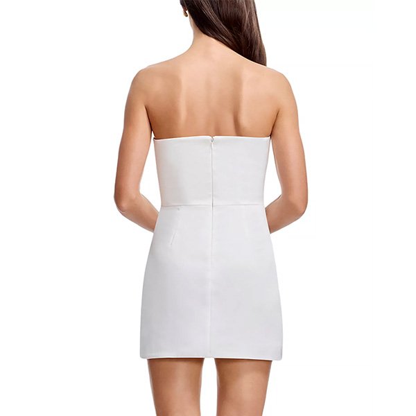 Dress the Population Isabella mini dress in off white with 3D floral appliqués and tulip hem