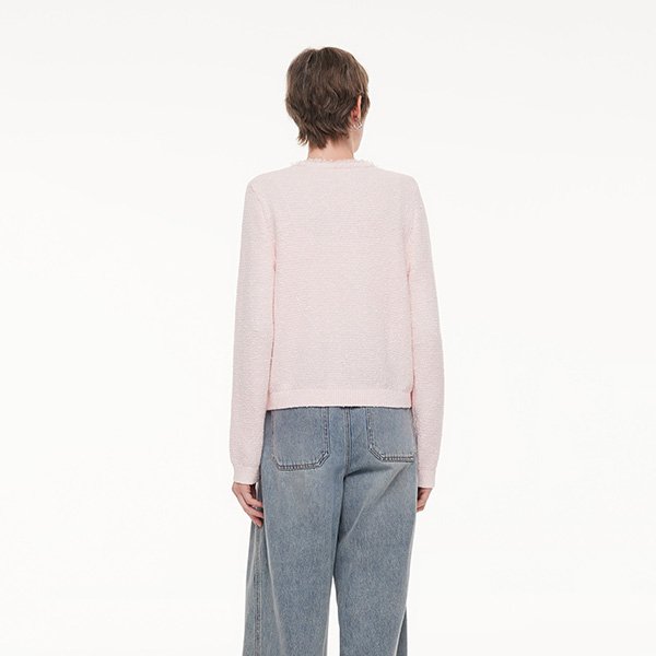 Goelia1995 knit cardigan in light blue with frayed edges and straight silhouette